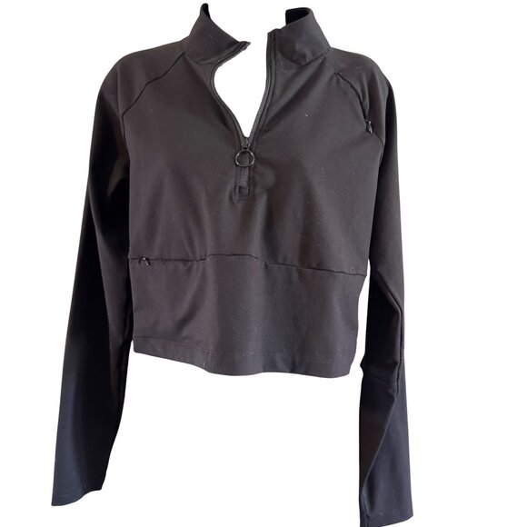 FLX Black Top Cropped S Activewear Pullover 1/4 Zip & High Collar - Picture 1 of 7